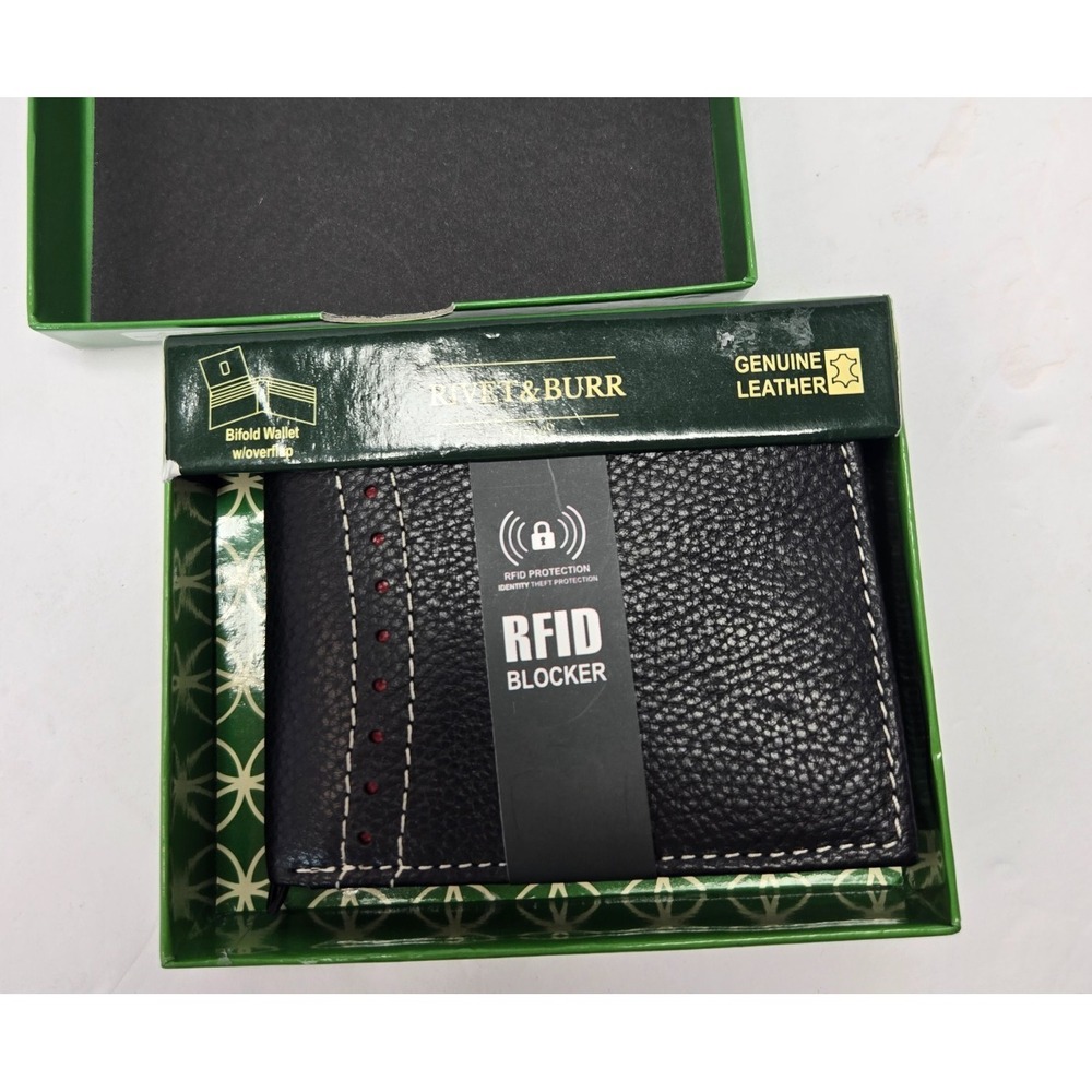 Rivet & Burr RFID Leather Bifold Wallet Black With Box